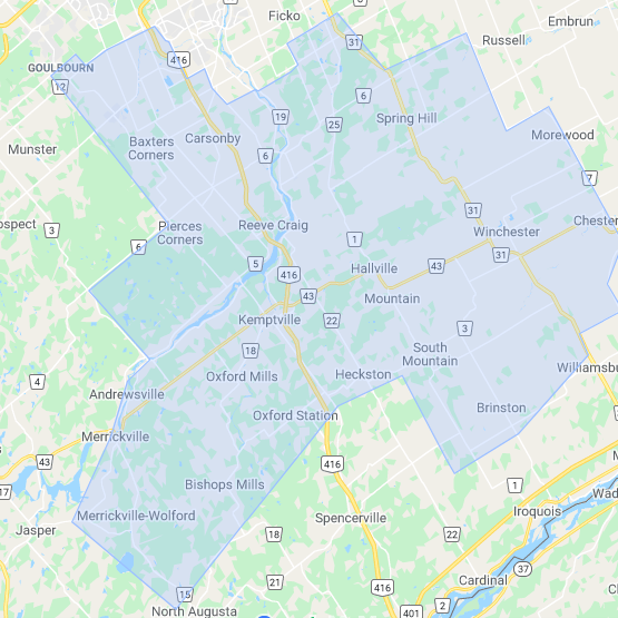 Map of the coverage area of Rideau Palliative Group